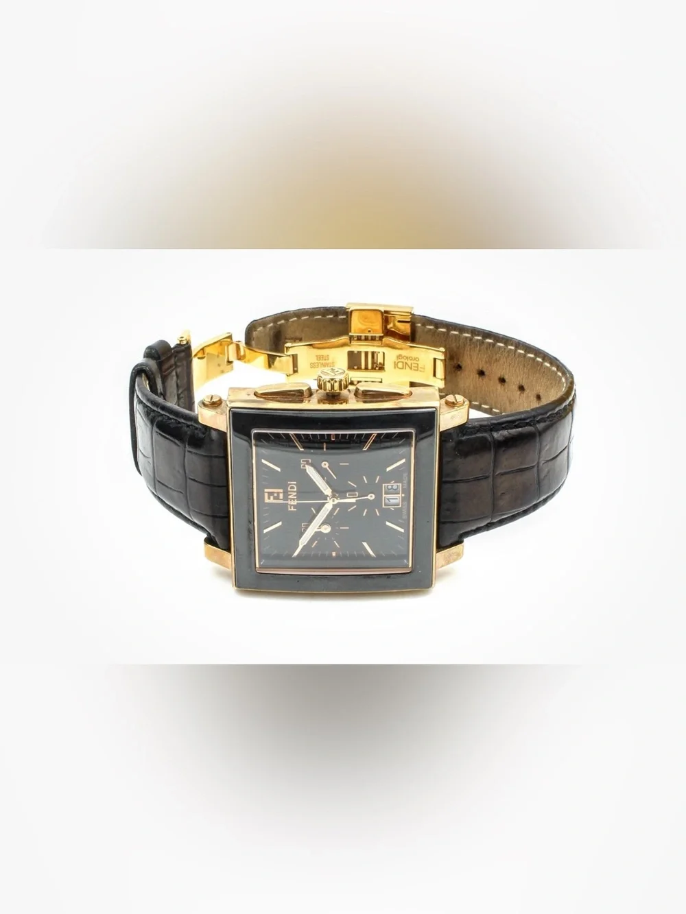 Authentic FENDI QUADRO CHRONOGRAPH DRESS watch w box and card 🔥🔥